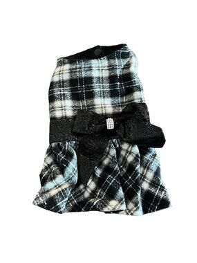 Yikeyo Black Plaid Dog Dress with Bling Bow Small Soft Warm Size Small